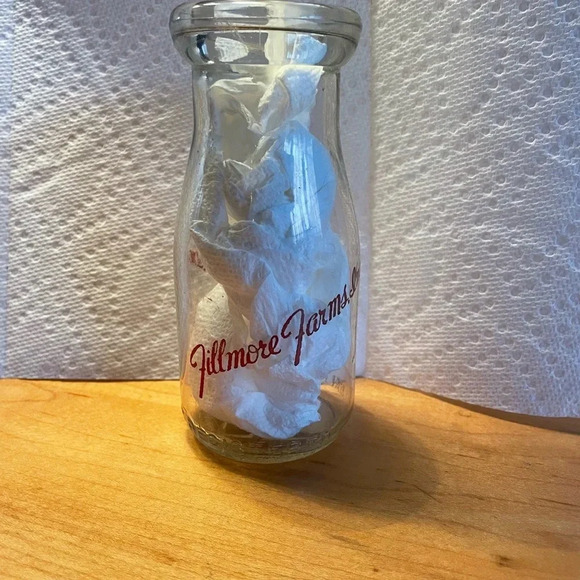 Fillmore farms, Inc  milk glass 5 1/2 tall          some scratches  on it - Picture 3 of 5